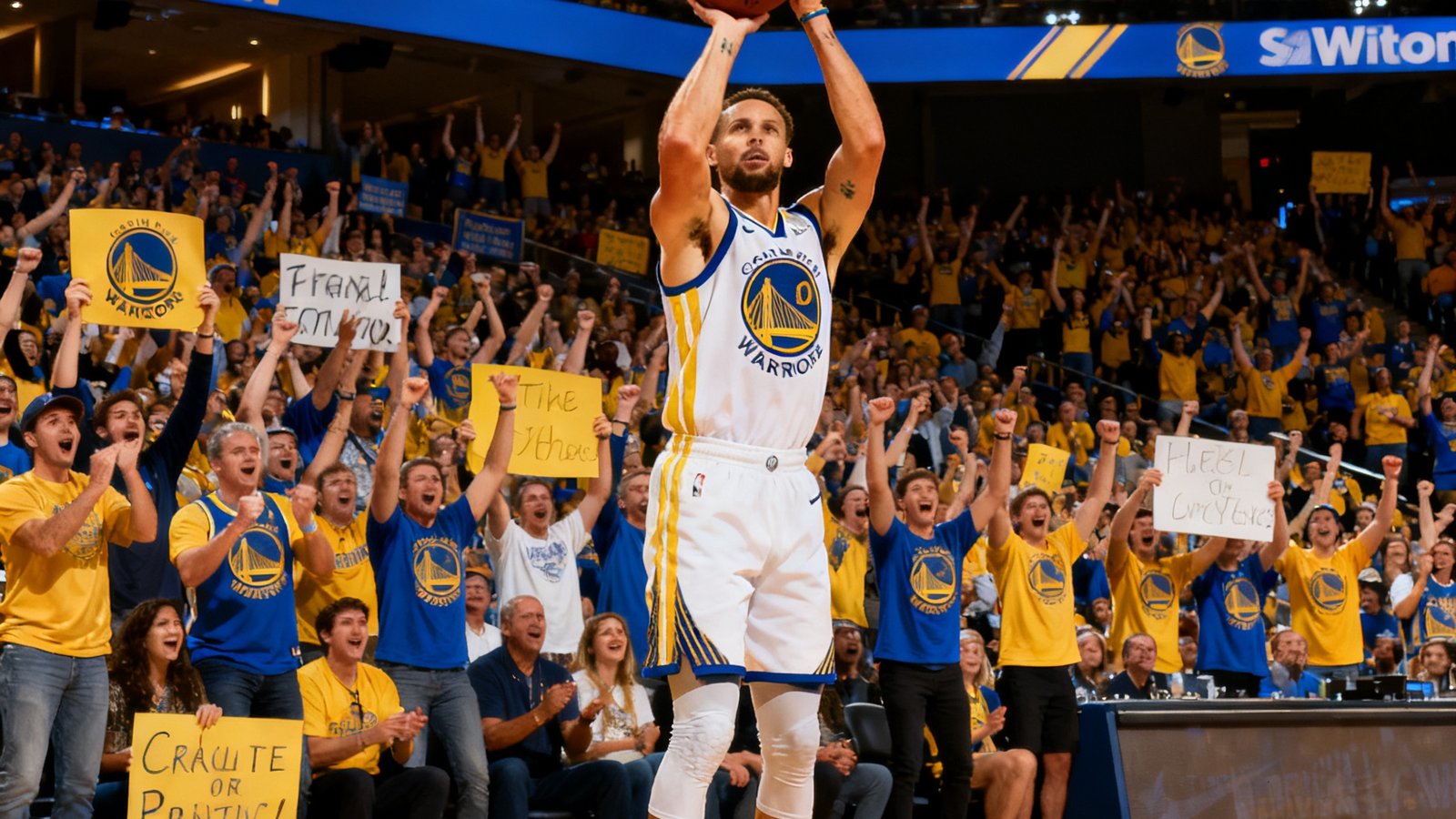 NBA精彩回放封面：库里单节三分集锦，勇士主场球迷沸腾